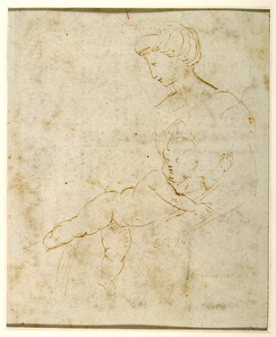 Madonna e Child, depois de Michelangelo (caneta e tinta sobre papel) de Raphael