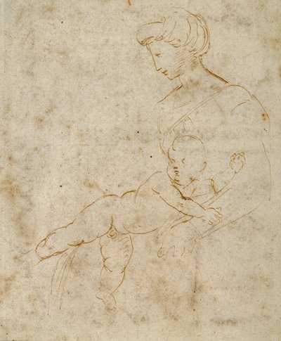 Madonna and Child, c.1505 (caneta e tinta marrom sobre papel) de Raphael