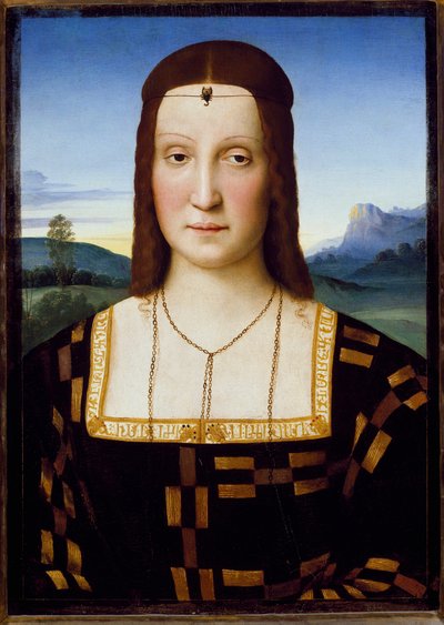 Retrato de Elisabetta Gonzaga, c.1504-1505 (óleo sobre madeira) de Raphael