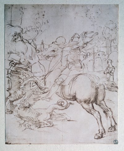 São Jorge e o Dragão - Desenho, c.1505 de Raphael