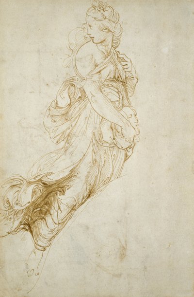 Estudo para a Figura de Melpomene (caneta e tinta marrom em papel não branco) de Raphael