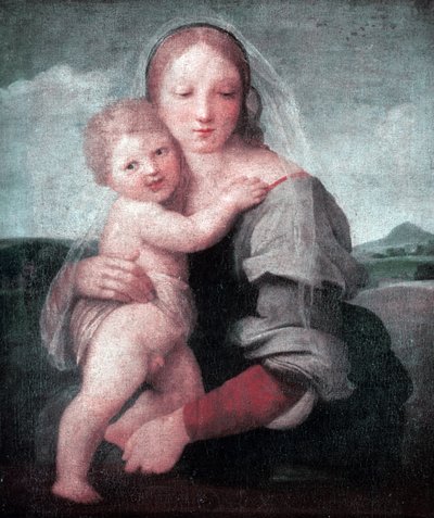 A Madona e a Criança (Madonne da torre) 1509-1511 (óleo sobre tela) de Raphael