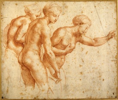 As Três Graças (giz vermelho sobre papel branco) de Raphael
