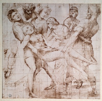 O depoimento de estudo para o retábulo Baglioni - desenho, c.1507 de Raphael