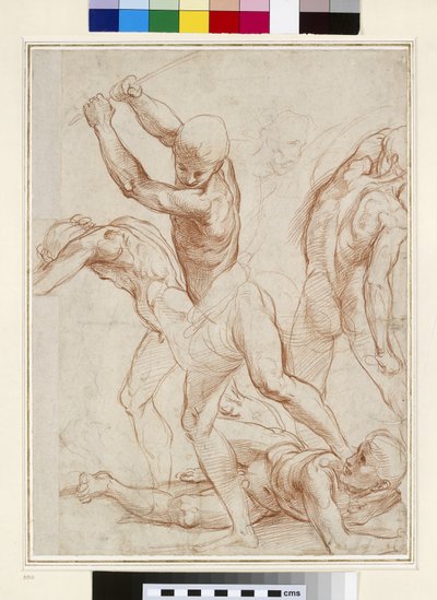 Combate de homens nus (giz vermelho sobre papel) de Raffaello Sanzio Raphael