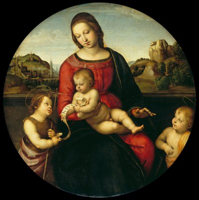 Maria com o Menino, João Batista e um Menino Sagrado Madonna Terranuova, c. 1505 de Raffaello Sanzio Raphael