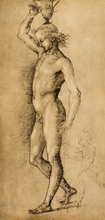 Baco conhecido como ldolino, desenho de Rafael. Gabinete de Desenhos e Gravuras, Galeria Uffizi, Florença de Raffaello Sanzio Raphael