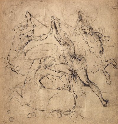 Hércules mata o centauro; desenho de Raphael. Gabinete de Desenhos e Gravuras, Galeria Uffizi, Florença de Raffaello Sanzio Raphael
