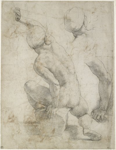 Recto: Homem nu sentado em uma pedra, WA1846.200 (giz preto sobre papel branco) de Raffaello Sanzio Raphael