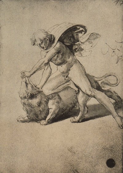 Sansão lutando contra o leão; desenho de Raphael. Gallerie dellAccademia, Veneza de Raffaello Sanzio Raphael