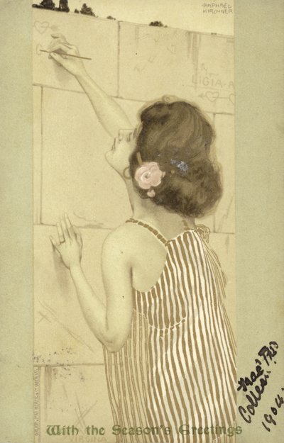 Menina, escrita, parede de Raphael Kirchner