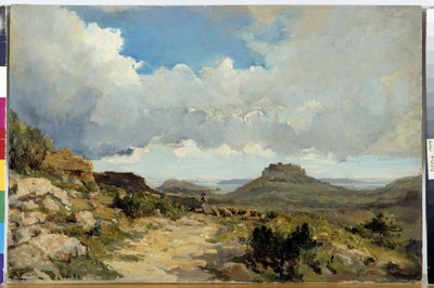 Berger a Miramas le Vieux, Etang de Berre nas Bocas do Ródano Pintura de Raphael Luc Ponson (1835-1904) Menção obrigatória: Fundação da coleção a respeito de Provence, Marselha de Raphael Luc Ponson