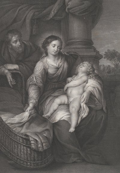A Sagrada Família, com o Menino Jesus dormindo no colo da Virgem, c. 1778-86 de Raphael Morghen
