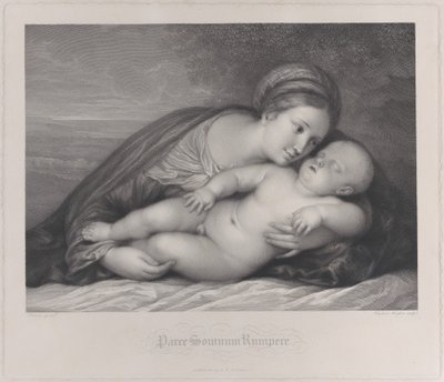 A Madonna abraçando o menino Jesus adormecido, 1797. de Raphael Morghen