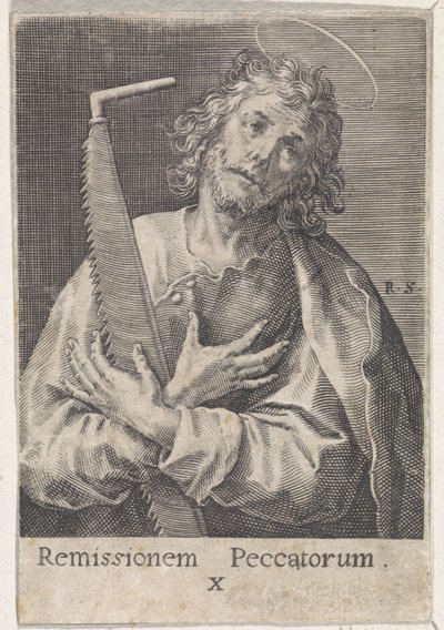 Apóstolo Simão, o Zelote Cristo, Maria e os Doze Apóstolos (título da série) de Raphaël Sadeler (I)