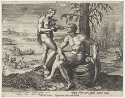 Temperamento Flegmatisch
Phlegmaticus (título sobre o objecto)
Vier temperamenten (título da série) de Raphaël Sadeler (I)