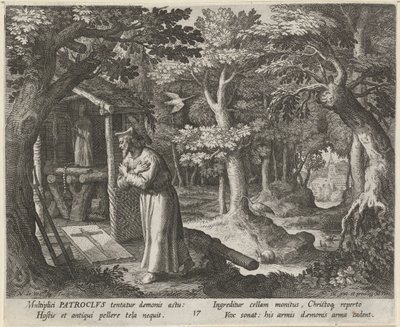 Santo Pátroclo de Néris como eremita
A vida virtuosa dos ermitãos (título da série)
Trophaeum vitae solitariae (título da série) de Raphaël Sadeler (I)