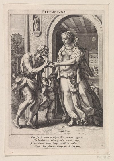 Caridade Eleemosyna (título no objeto) Seis Virtudes Cristãs (título da série) de Raphaël Sadeler (I)
