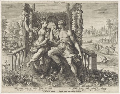 Sanguinisch temperamento
Sanguineus (título sobre o objecto)
Vier temperamenten (título da série) de Raphaël Sadeler (I)