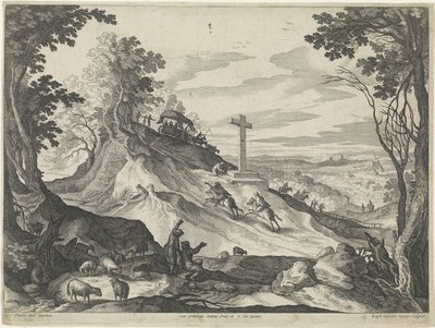 Paisagem com uma cruz em uma colina de Raphaël Sadeler (II)