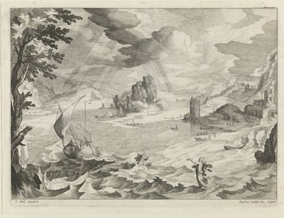 A paisagem marítima com Cristo e os seus discípulos na tempestade sobre o Mar da Galileia de Raphaël Sadeler (II)