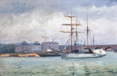 Vista do porto de Bordéus (óleo sobre tela) de Raymond Bonnefon