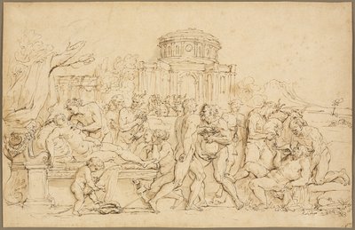 Baco e Ariadne, com Sileno, Ninfas e Sátiros de Raymond de Lafage