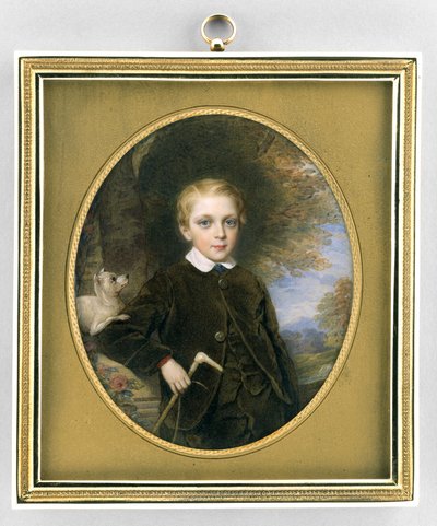 Retrato de um Menino, c.1865-80 (aquarela em marfim, dourado e vidro) de Reginald Easton