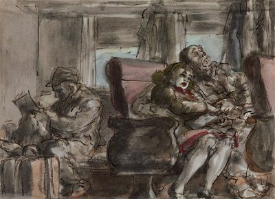 Passageiros numa carruagem de comboio (aguarela, tinta e lápis sobre papel) de Reginald Marsh