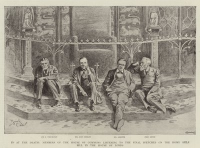 Na Morte, deputados da Câmara dos Comuns ouvem os discursos finais sobre o projeto de lei do Estado de origem na Câmara dos Lordes (gravura) de Reginald Thomas Cleaver