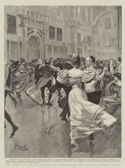 A maioridade do Duque de Marlborough, o baile no Palácio de Blenheim (gravura) de Reginald Thomas Cleaver