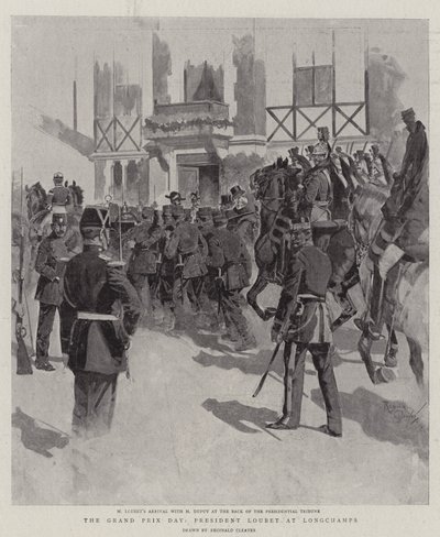 Dia do Grande Prémio, Presidente Loubet em Longchamps (litografia) de Reginald Thomas Cleaver