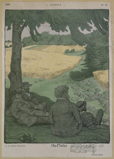Pintores observando a natureza, ilustração de 