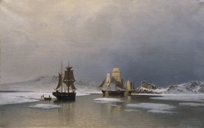 Veleiros em fiorde congelado (óleo sobre tela) de Reinholdt Boll