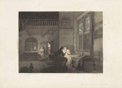 Interior com figuras à luz de velas de Reinier Craeyvanger
