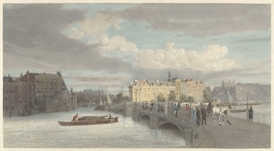 Vista do Halvemaansbrug perto do Amstel em Amsterdã de Reinier Craeyvanger