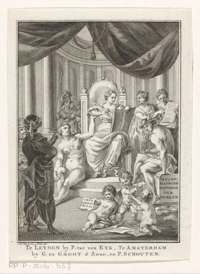 Representação alegórica com História, Verdade, Conhecimento Antigo e Prudência
História contemporânea dos turcos (título sobre o objecto)
Página de título para: S.n., Contemporary History ou The Sequel to the General History, 1767 de Reinier Vinkeles (I)