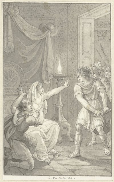 Caracalla mata seu irmão Geta no quarto de sua mãe de Reinier Vinkeles (I)