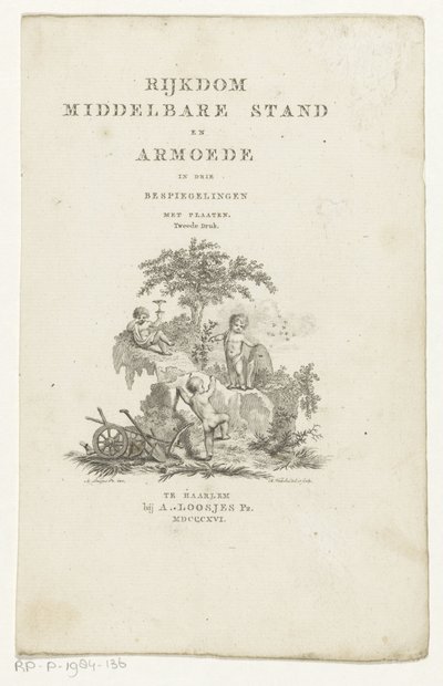 Três putti com atributos numa paisagem de montanha
Página de título para: Adriaan Pietersz. Loosjes, Wealth classe média e pobreza em três reflexões, 1816 de Reinier Vinkeles (I)