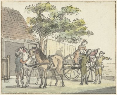 Carroça com dois cavalos na taberna De Donkere Kuil, perto de Haarlem de Reinier Vinkeles (I)