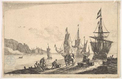 Baía com embarcações à vela, século XVII. de Reinier Zeeman