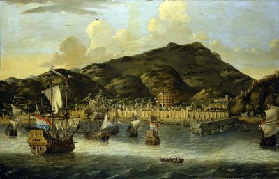 Navios holandeses ao largo de Tripoli (Líbia), com as muralhas fortificadas do porto e da cidade. Pintura a óleo de Reinier Nooms (1623-1667). de Reinier Zeeman