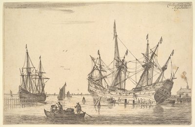 Homens que calafetam o casco de um navio, século XVII. de Reinier Zeeman