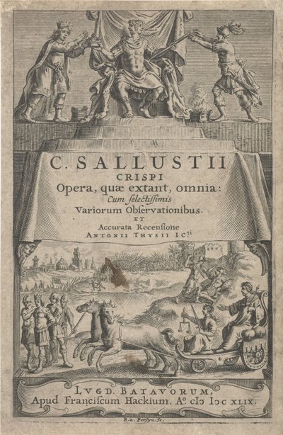 Um imperador e Justiça em carruagem triunfante
Página de título para: A. Thysius jr., Ópera, quæ extant, omnia, 1649 de Reinier van Persijn