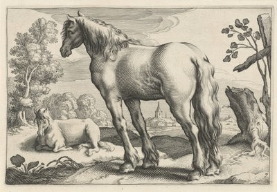Paisagem com dois cavalos Diversa Animalia Quadrupedia (título da série) de Reinier van Persijn