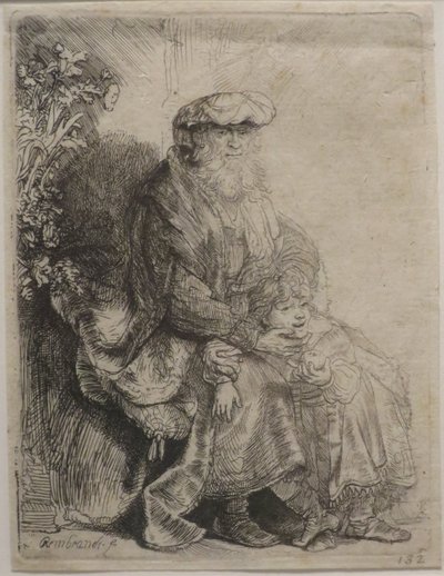 "Abraão acariciando Isaac", gravura de Rembrandt, Museu de Arte de Honolulu de Rembrandt