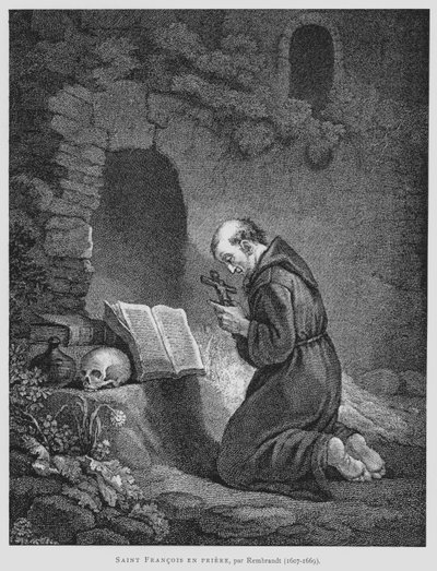Oração de São Francisco de Assis (Litho) de Rembrandt Harmensz. van Rijn (after)