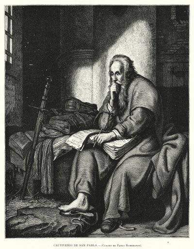 São Paulo na Prisão (litho) de Rembrandt Harmensz. van Rijn (after)