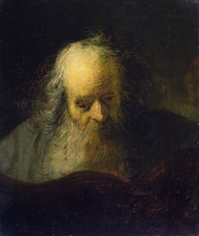 Um Homem Velho Lendo um Livro (óleo sobre tela) de Rembrandt Harmensz. van Rijn (circle of)