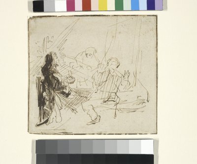 Ceia em Emaús, c.1630-33 (tinta e giz no papel) de Rembrandt Harmensz. van Rijn (school of)